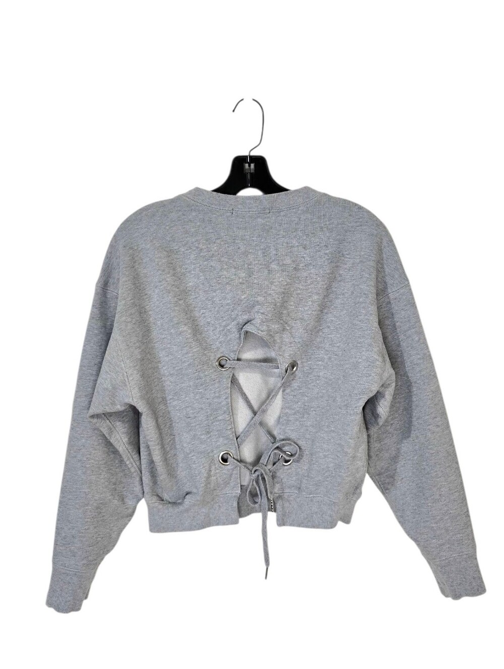 Marissa Web Heather Gray Cropped Lace Up Back Terry Sweatshirt Women's Small